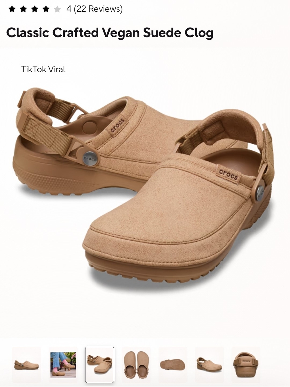 CROCS Classic Crafted Vegan Suede Clog in Tan